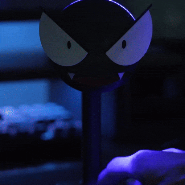 Gastly Humidifier aesthetic mist - 3D printed luminous Pokémon humidifier with advanced mist emission, UV disinfection, and blue purple ambient night light glow.