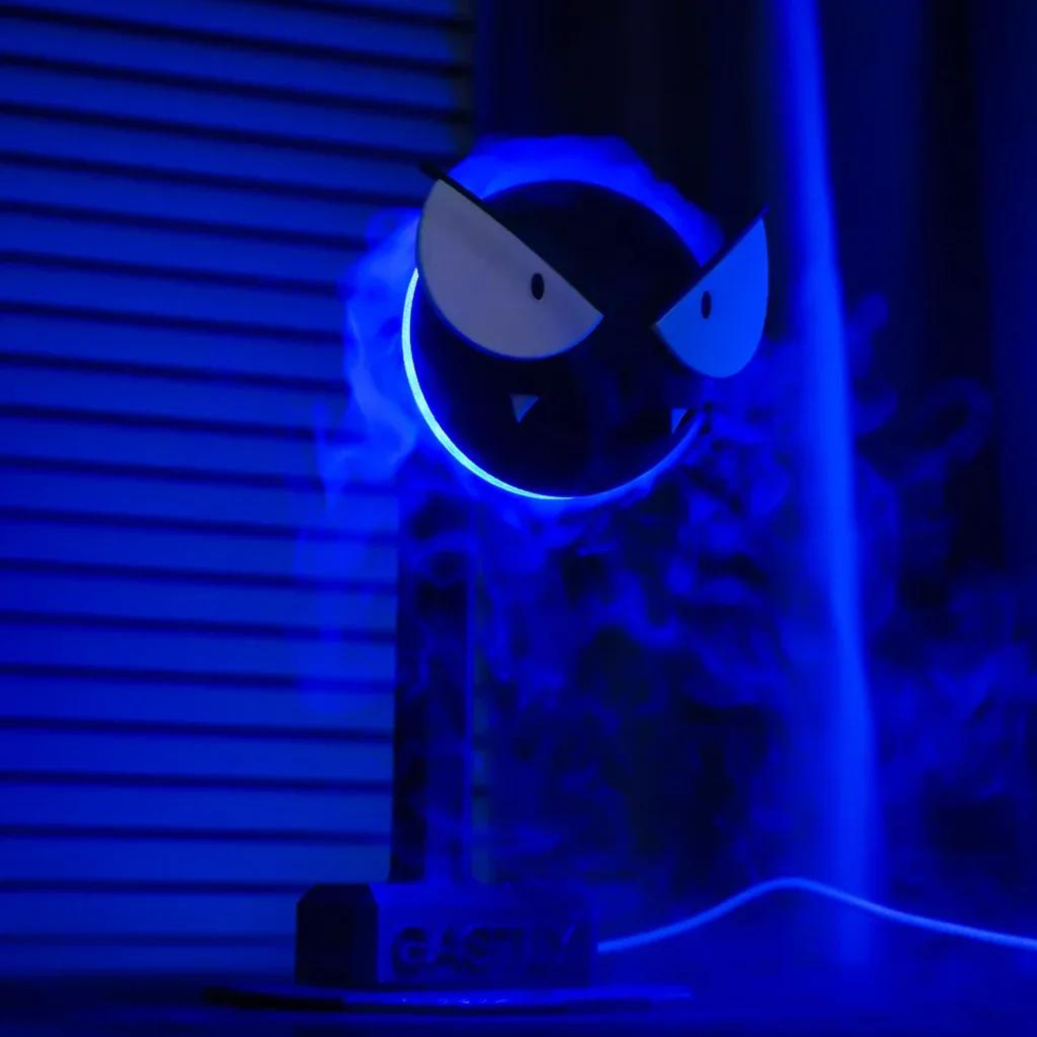Gastly Humidifier Blue Mist - 3D printed luminous Pokémon humidifier with advanced mist emission, UV disinfection, and blue purple ambient night light glow.