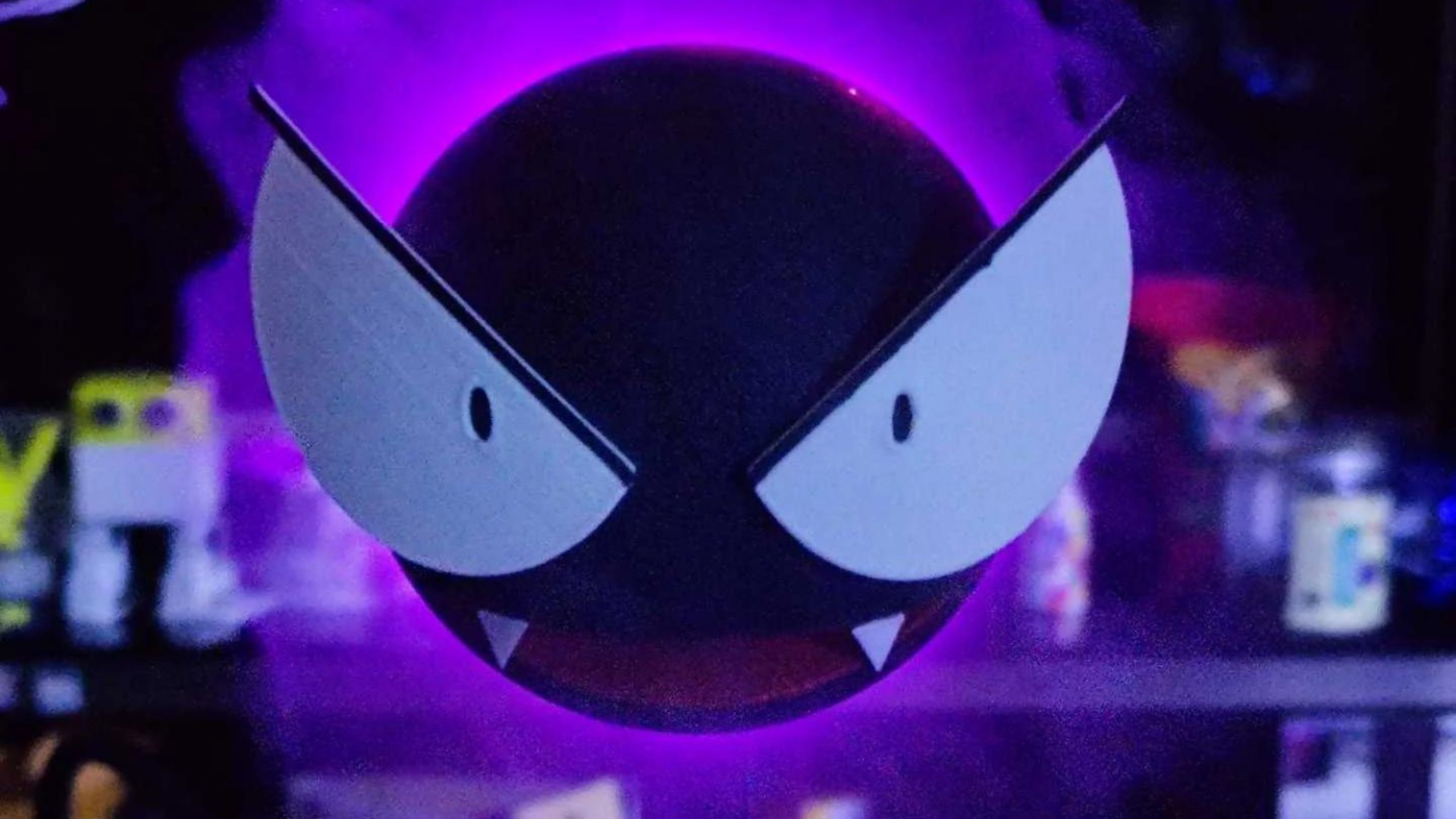 Gastly Humidifier - 3D printed luminous Pokémon humidifier with advanced mist emission, UV disinfection, and blue purple ambient night light glow.